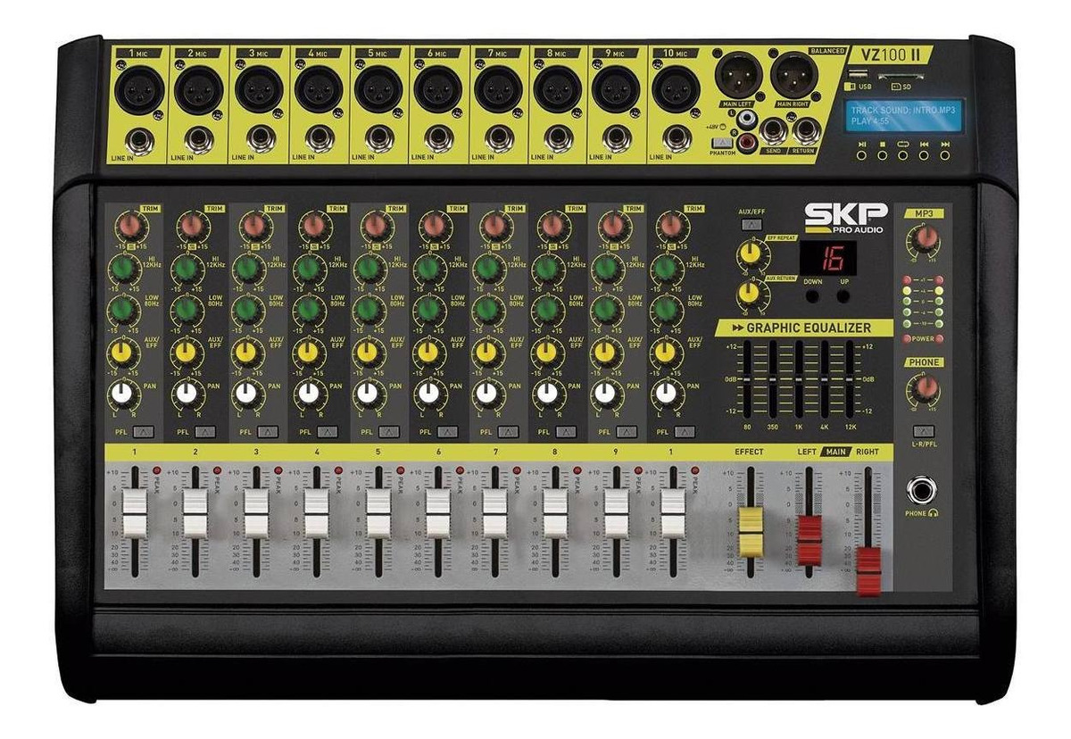 Consola De Audio Potenciada Skp Vz Ii Canales Graba U S