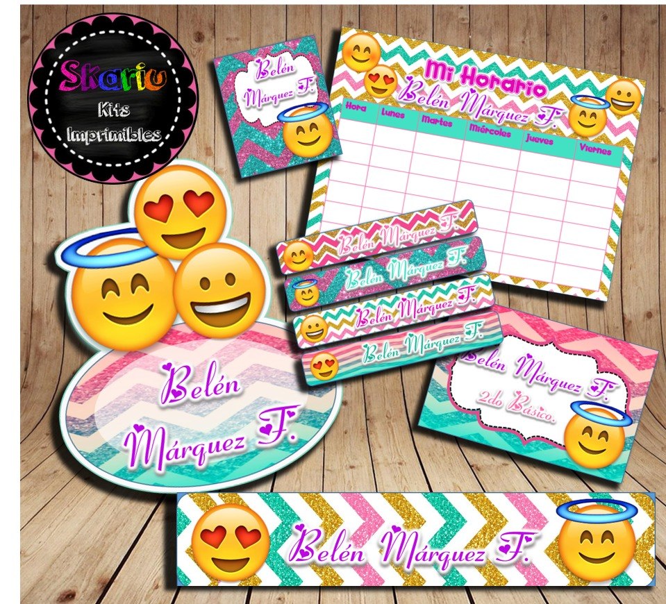 Etiquetas Escolares Emojis Glitters Pdf Imprimibles En