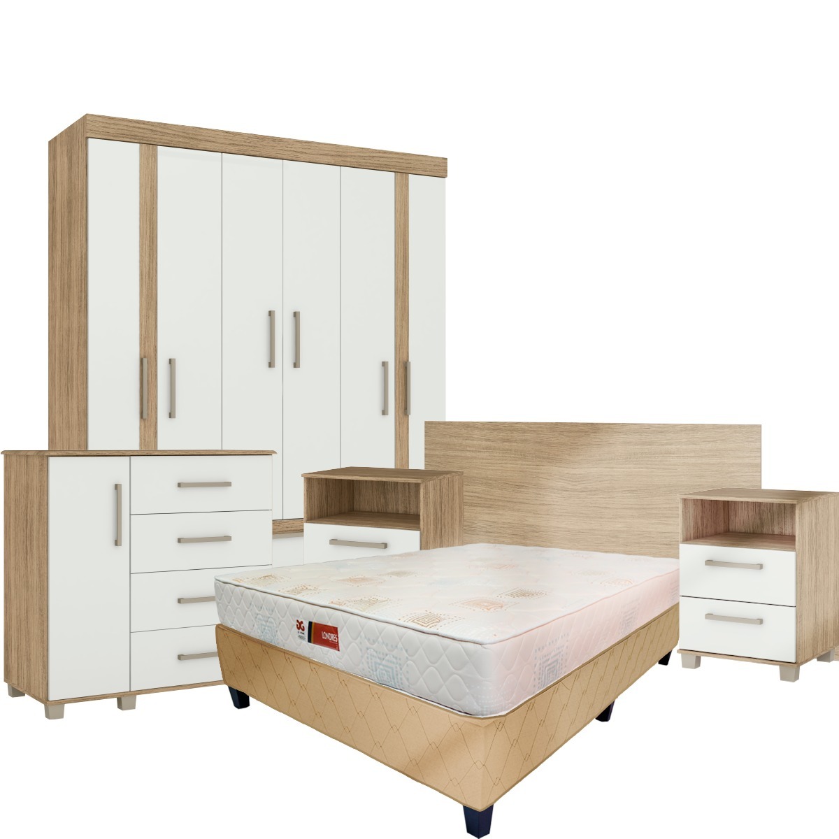 Juego Dormitorio Sommier Plazas Ropero Cajonera Mesa