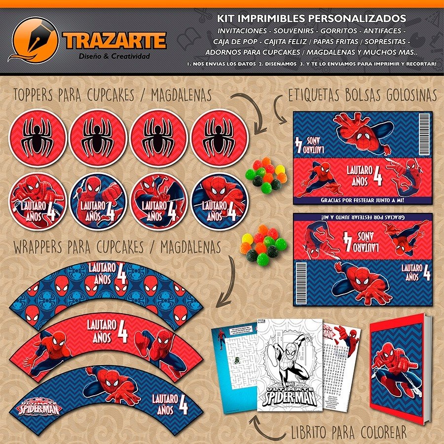 Kit Imprimible Spiderman El Hombre Araña Personalizado Candy 600 00