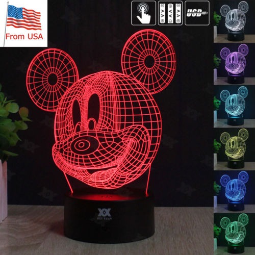 Mickey Mouse 3d Lámpara De Mesa De Escritorio Con Luz Led De 3 167