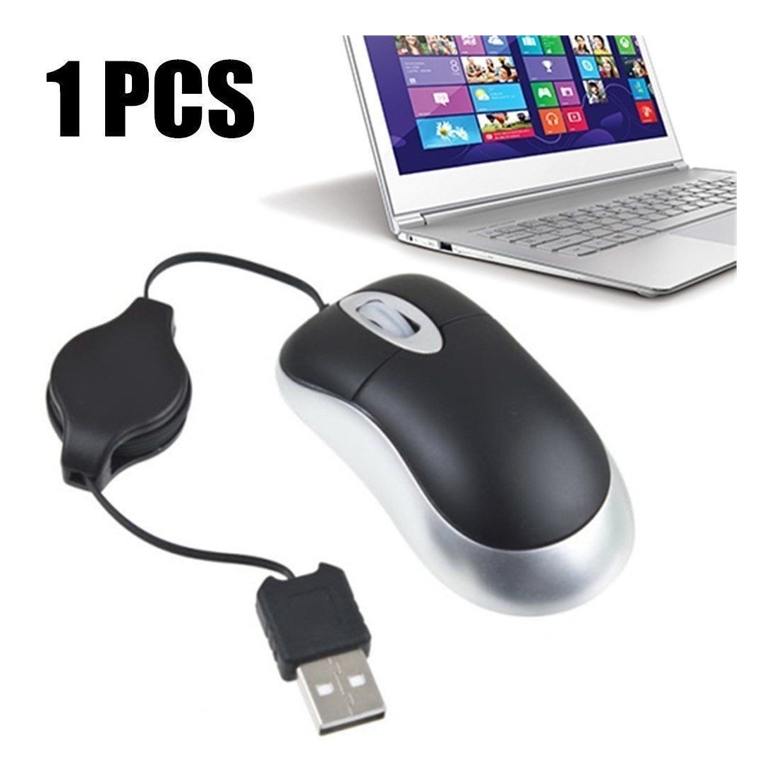 Mini Mouse Ptico Usb Con Cable Retr Ctil Para Notebook En