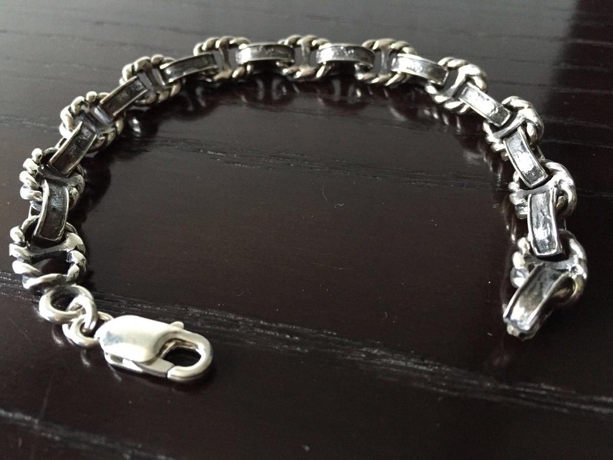 Pulsera Gruesa De Plata Ley Tejido Artesanal Caballero