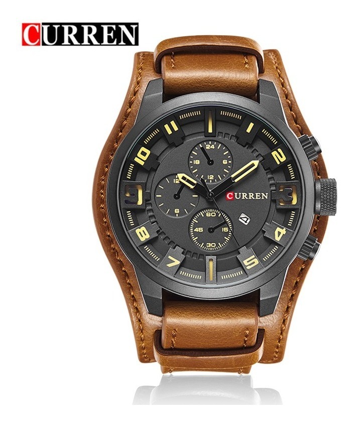 Reloj De Cuero Hombre Curren Malla Color Marron Y Negro U S En