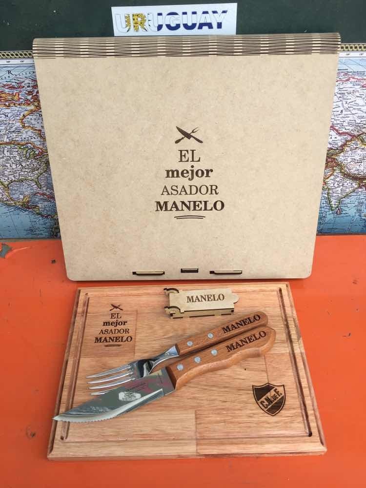 Set Asado Grabado Las R Personalizado Tabla Estuche Cubierto