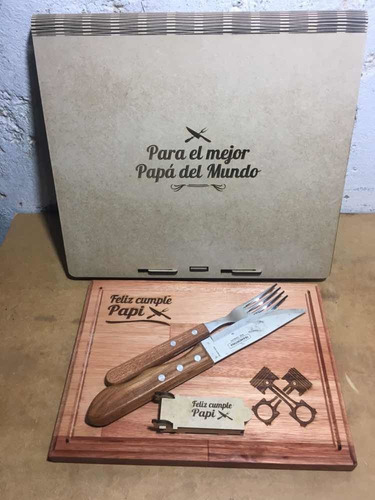 Set Asado Grabado Lasér Personalizado Tabla Estuche Cubierto 1 190