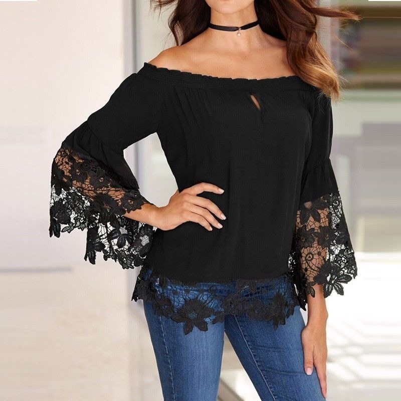 Blusa Negra Cuello Bote Con Crochet Talle Grande - $ 850,00 en Mercado