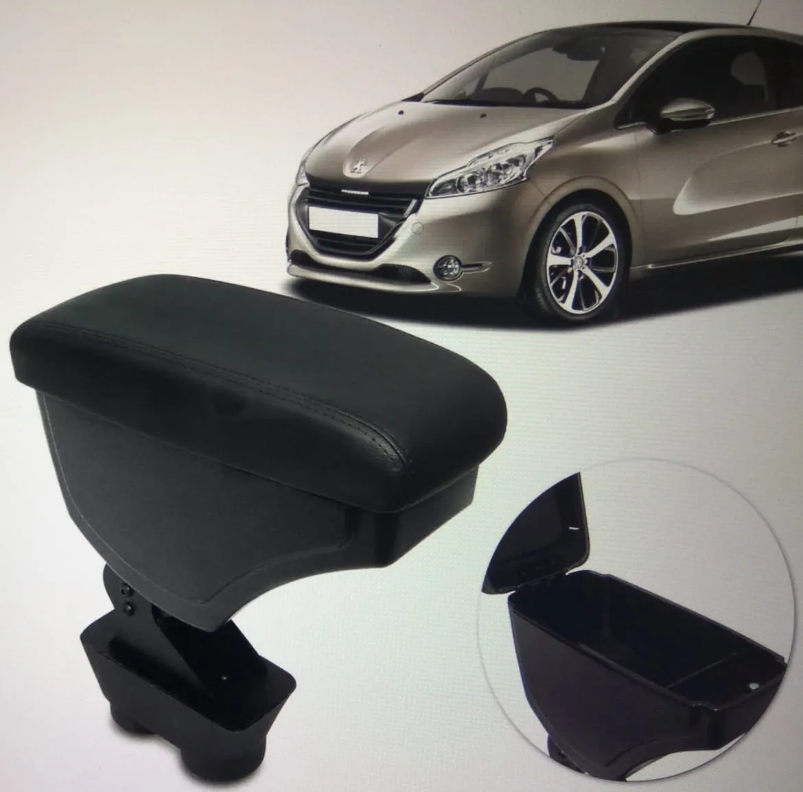 Centro consola apoyabrazos Peugeot 208 Negro De Cuero Ecológico Nuevo