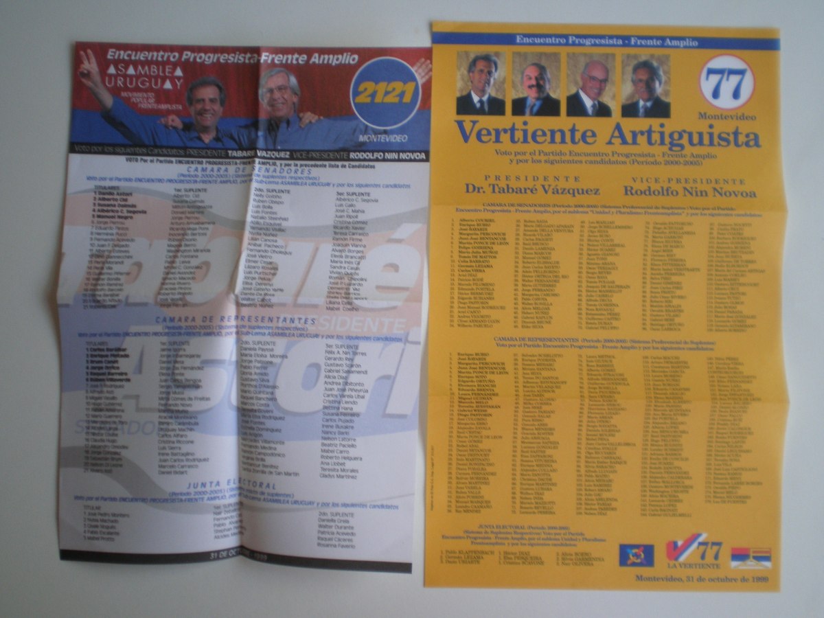 Elecciones 1999 Frente Amplio Lista 90 738 1001 2121 Tabare 165,00