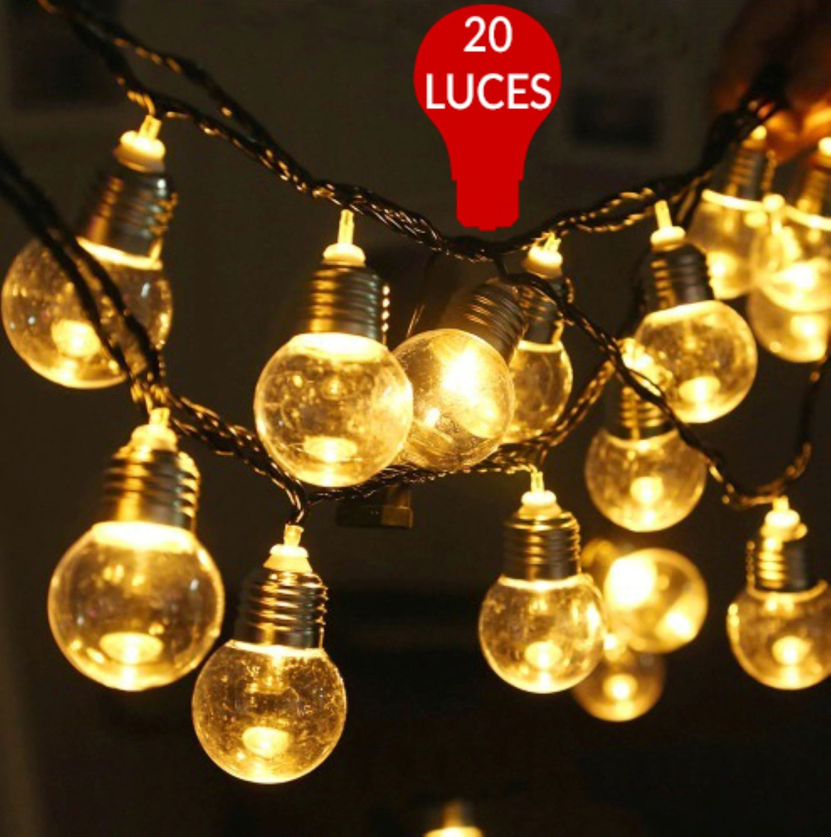 Guirnalda Guia De Luces Vintage + 20 Bombitas Luces Navidad 385,02