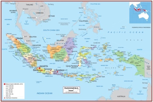  Indonesia  Mapa Politico Pa ses De Asia Tama o 45x30 Cm 