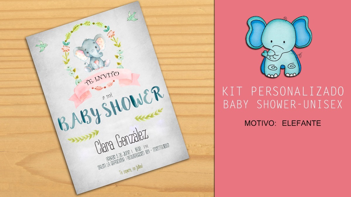 Invitacion Baby Shower Elefante Digital Imprimible 160 00 En