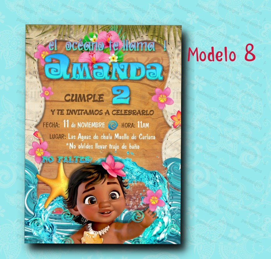 Invitacion Moana Baby Princesa Disney Digital 