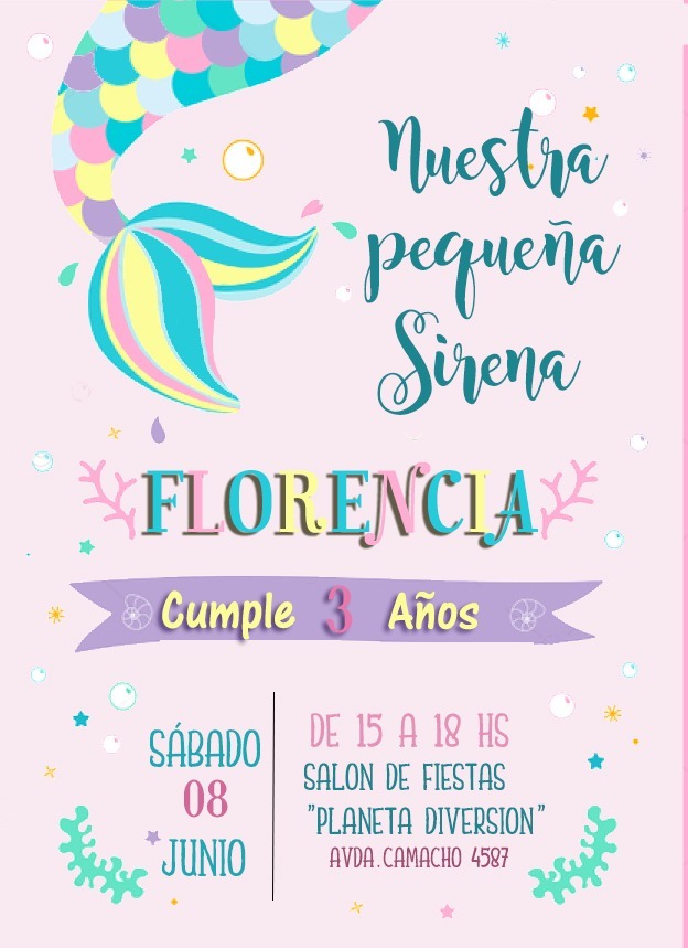 Invitacion De Cumpleaños Sirenita