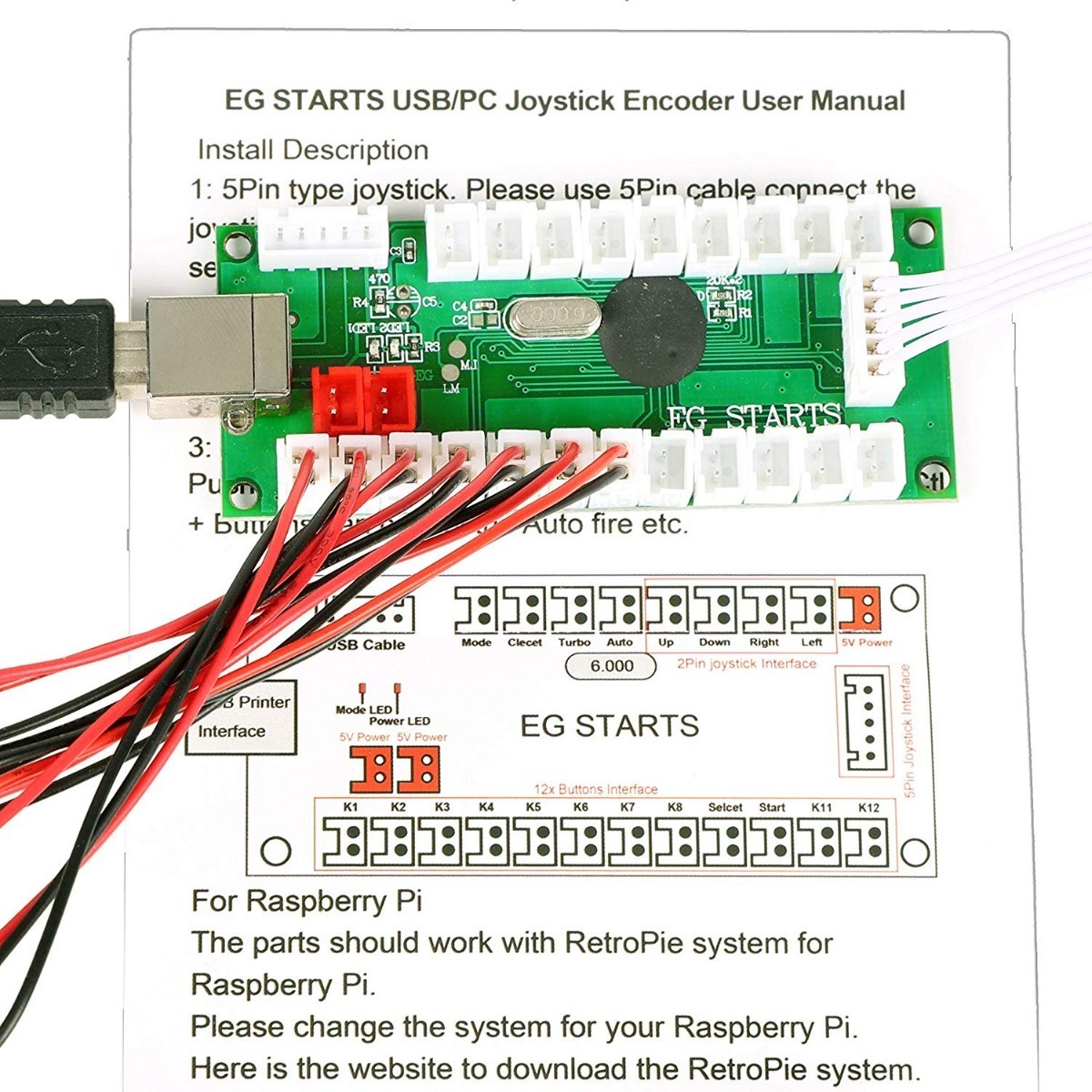 Joystick Arcade Usb Con Encoder Completo Para Pc - Eg Starts - $ 1.500