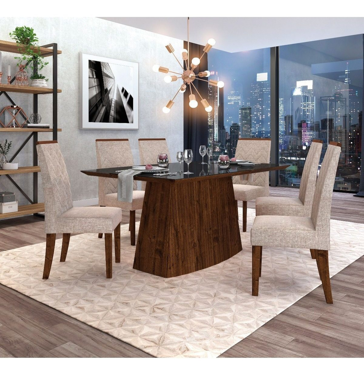 Juego Comedor Mesa 6 Sillas Tapa De Vidrio Madera Sorela - $ 15.810,00