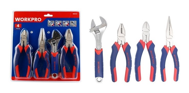 WORKPRO Juego de Alicates y Llave Ajustable 5 Piezas