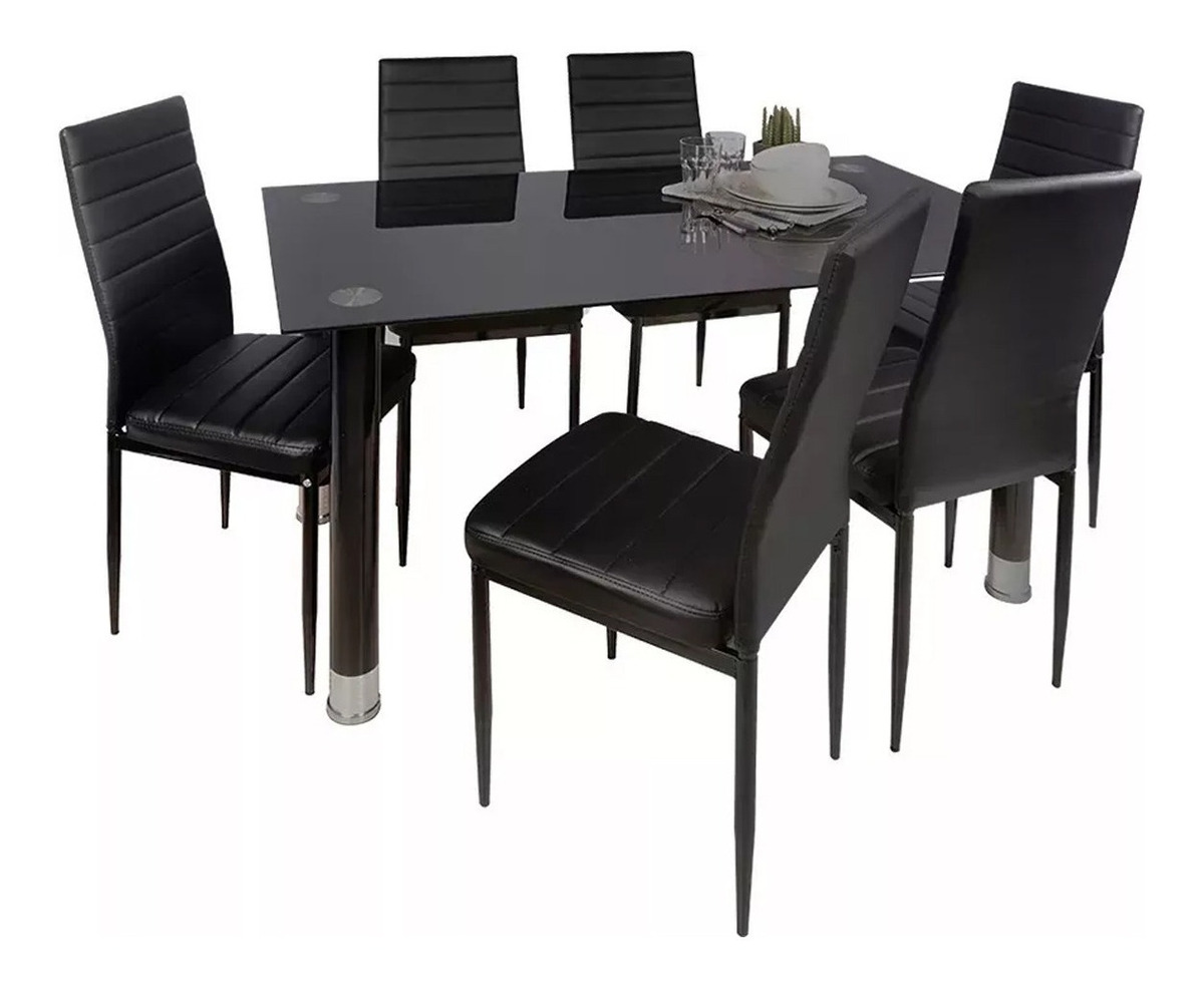 Juego De Comedor 6 Sillas De Caño Tapizadas Mesa De Vidrio - $ 5.990,00