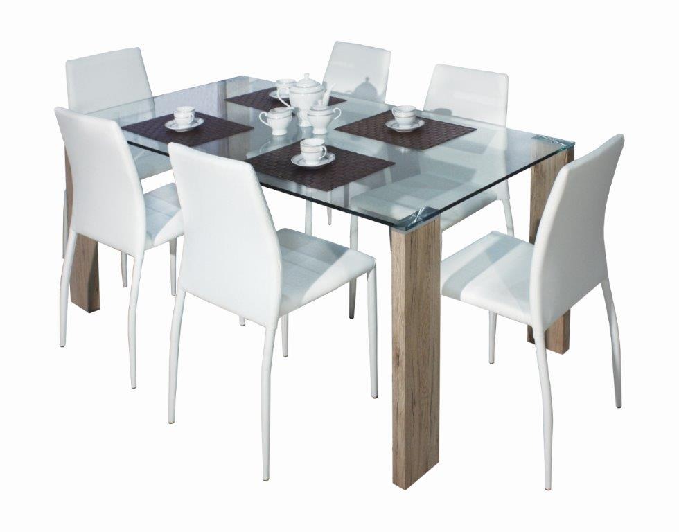 Juego De Comedor Vidrio Y Madera Con 6 Sillas Blancas Cuero ... Juego De Comedor Vidrio Y Madera Con 6 Sillas Blancas Cuero ...
