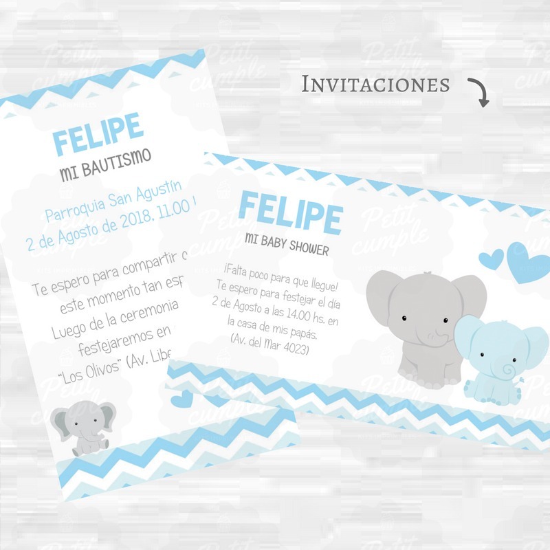 Kit Imprimible Bautismo Nene Elefante Baby Shower 1 Anito 349 00