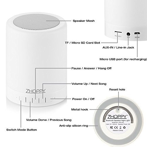 Luz De Noche Lámpara De Mesa Portátil Altavoz Bluetooth