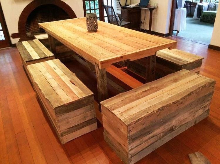 Mesa Con Bancos De Madera Palet Pallet - $ 19.500,00 en Mercado Libre