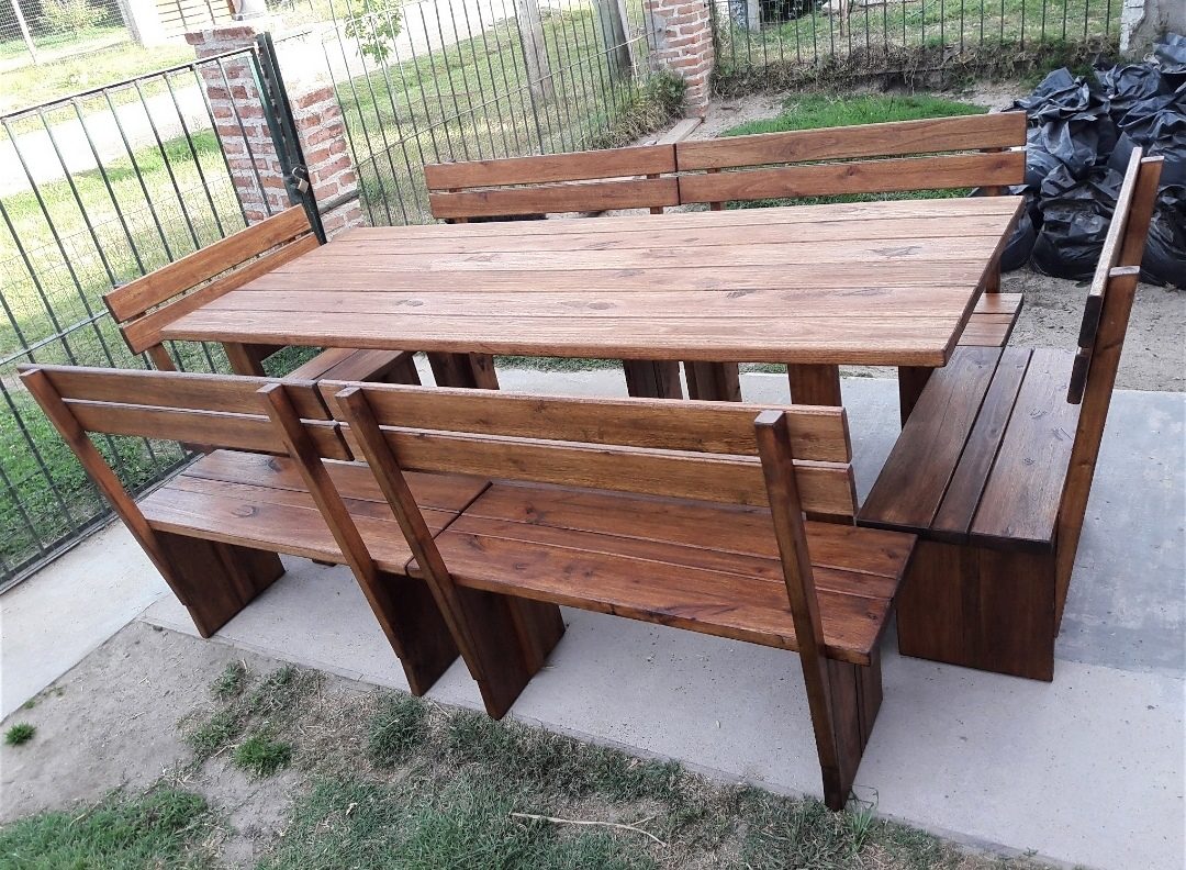 Mesa Con Bancos Para Barbacoa O Jardín Madera #23 - $ 19.000,00 en