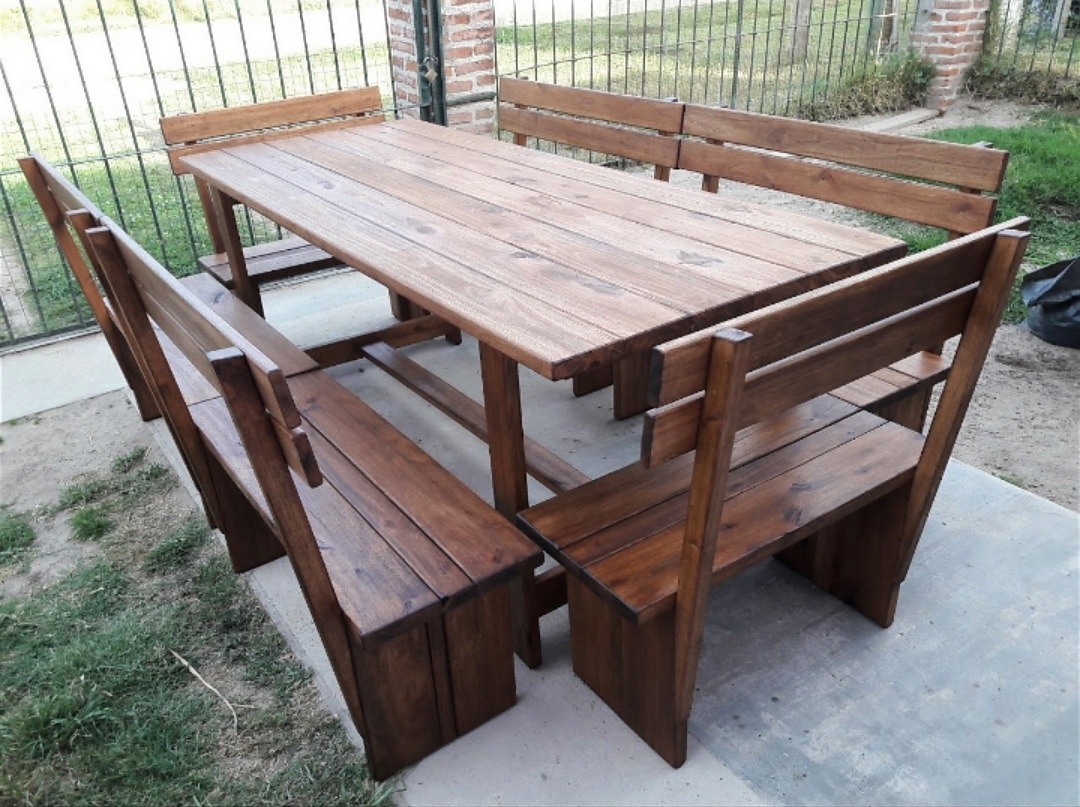 Mesa Con Bancos Para Barbacoa O Jardín Madera #23 - $ 19.000,00 en