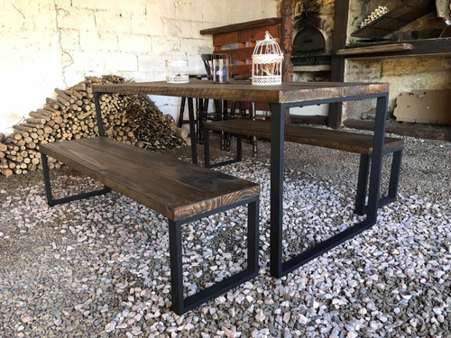 Mesa Rústica Madera Y Hierro Para Barbacoa Cocina Jardín !!! Mesa Rústica Madera Y Hierro Para Barbacoa Cocina Jardín !!!
