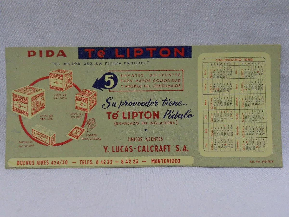 Publicidad Antigua Té Lipton Y Lucas Calcraft Sa Año 1958 20000