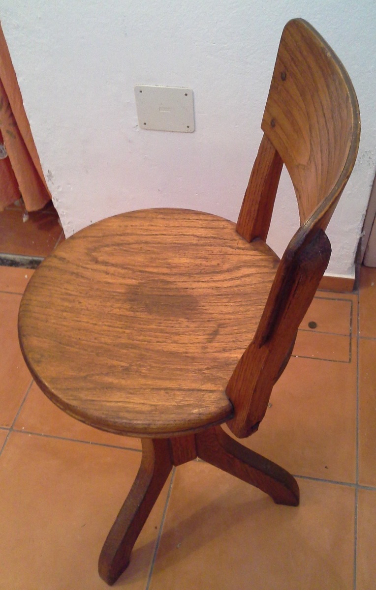 Silla Giratoria Alta Vintage Madera. - $ 3.300,00 en Mercado Libre