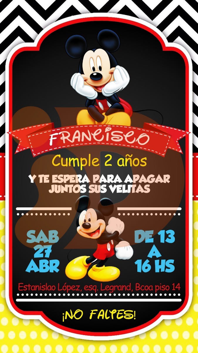 Tarjeta Invitacion Cumpleaños Digital Mickey Mouse ...