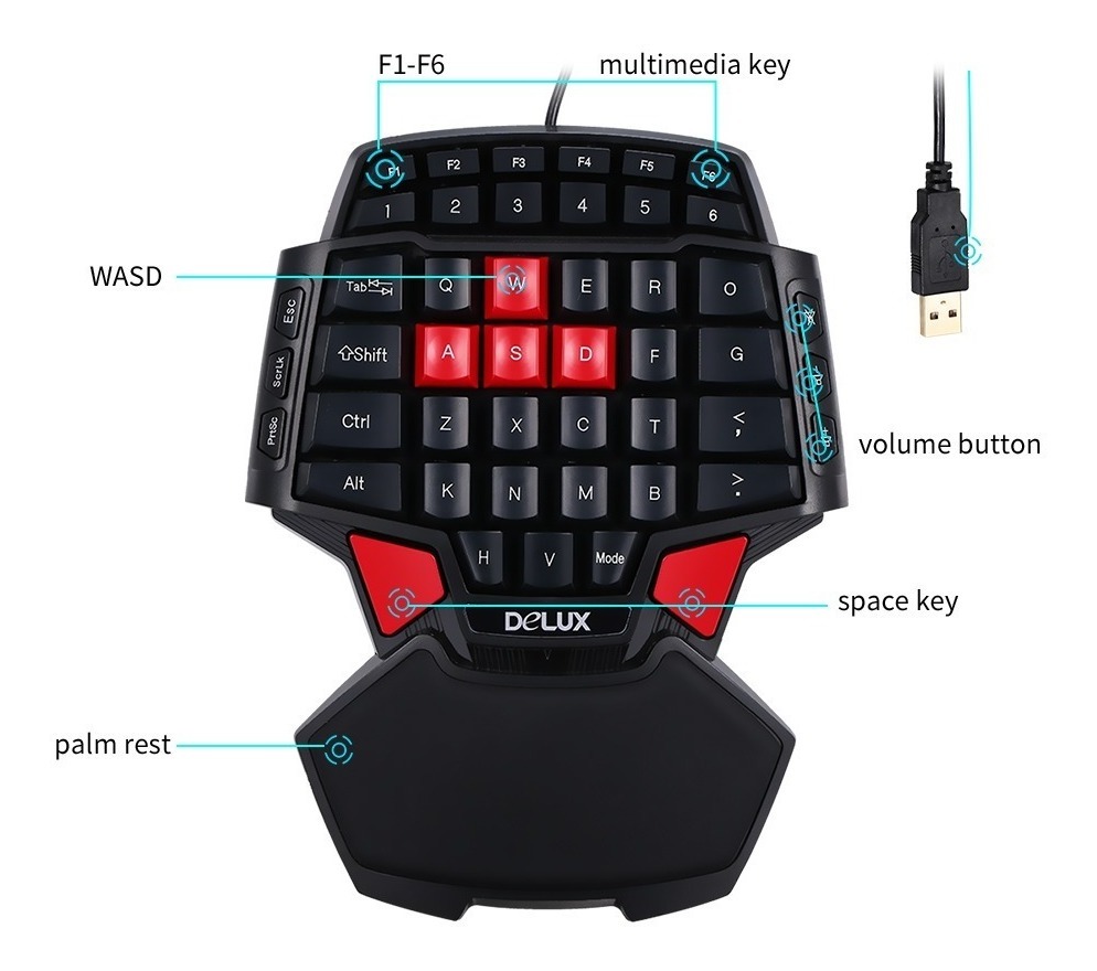 Teclado Gamer Profesional / 1 Sola Mano / Delux T9 - $ 1.299,00 en